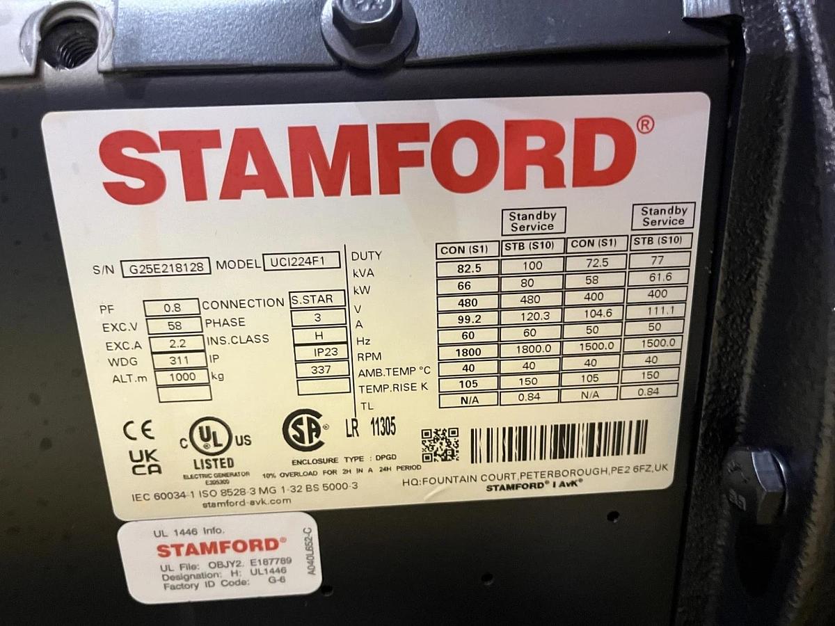 New 75kw Stamford UCI224F1 Alternator - S/N: G25E218128 - NO TERMINAL BOX