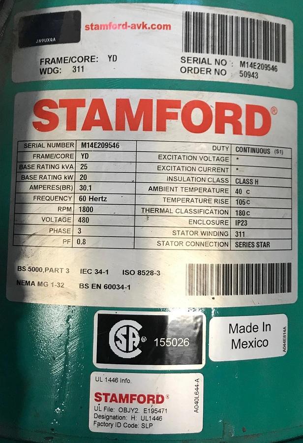 New 20kW Stamford Alternator YD Generator 480V 3PH | Cummins P/N: 200-3215-04