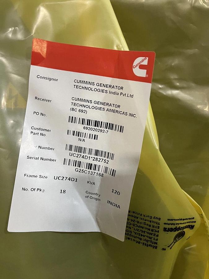Used New 117kW (146kVA) Cummins / Stamford UCI274D1 Alternator - P/N: A041C532