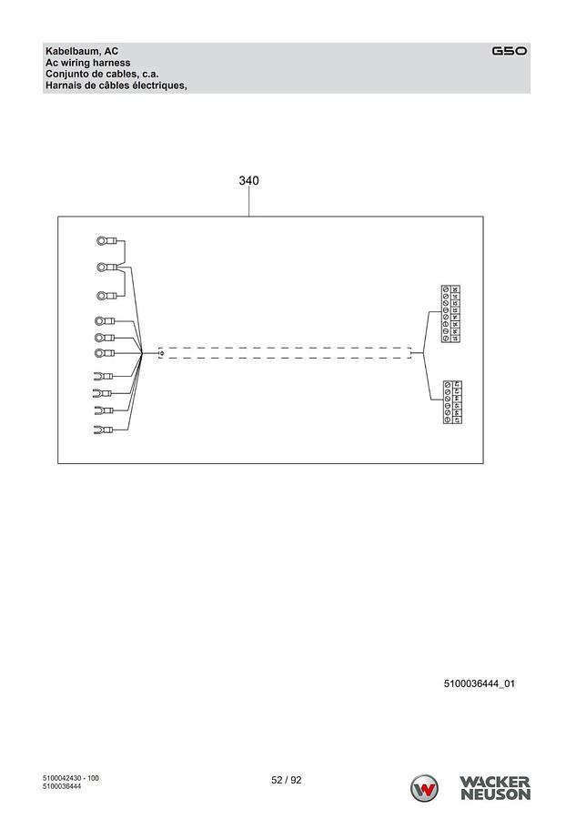 Used Used Wacker G50 T4F CT Current Transformer Wiring Harness | P/N: 5100034444