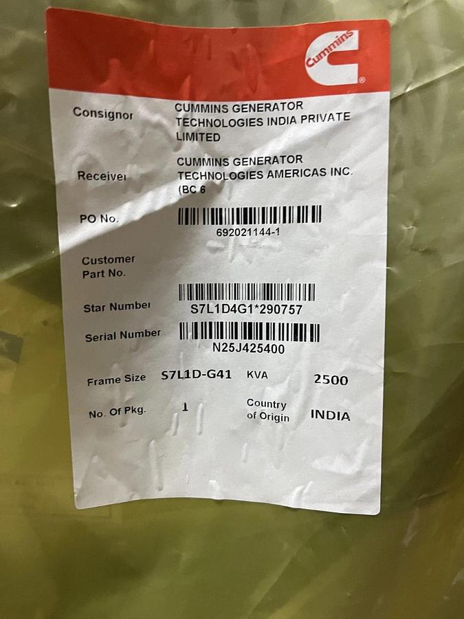 Used 2000kW (2500kVA) Stamford S7L1D-G41 Alternator