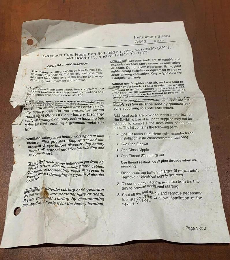 New Genuine OEM Cummins 1" Fuel System Kit | P/N: 0541-0834 541-0834