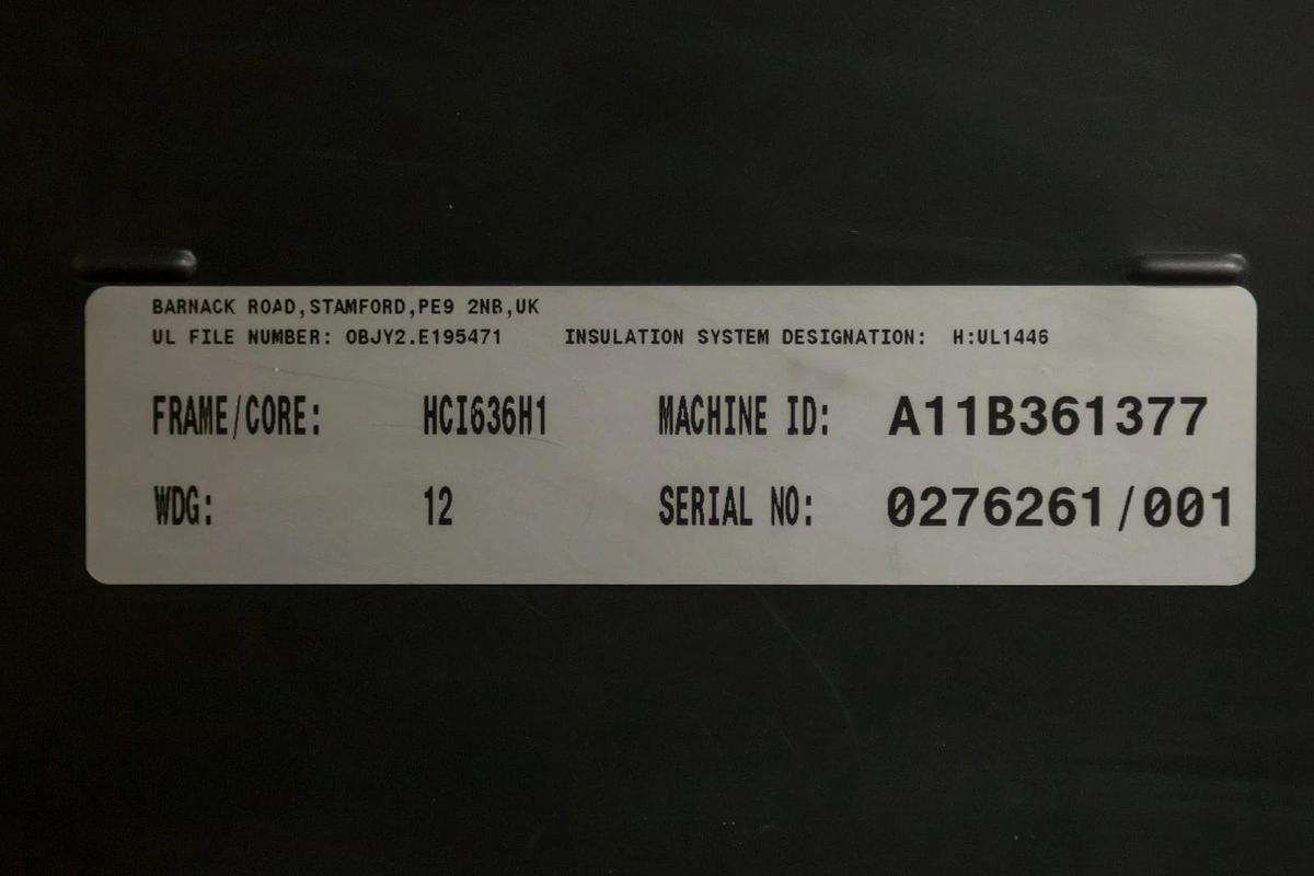 Used 475kW Stamford 6-Pole Alternator 1200 RPM 480V | HCI636H1 - S/N: 0276261/001