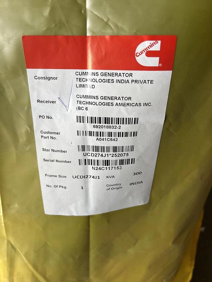 Used New 240kW (300kVA) Cummins / Stamford UCDI274J1 Alternator - P/N: A041C542