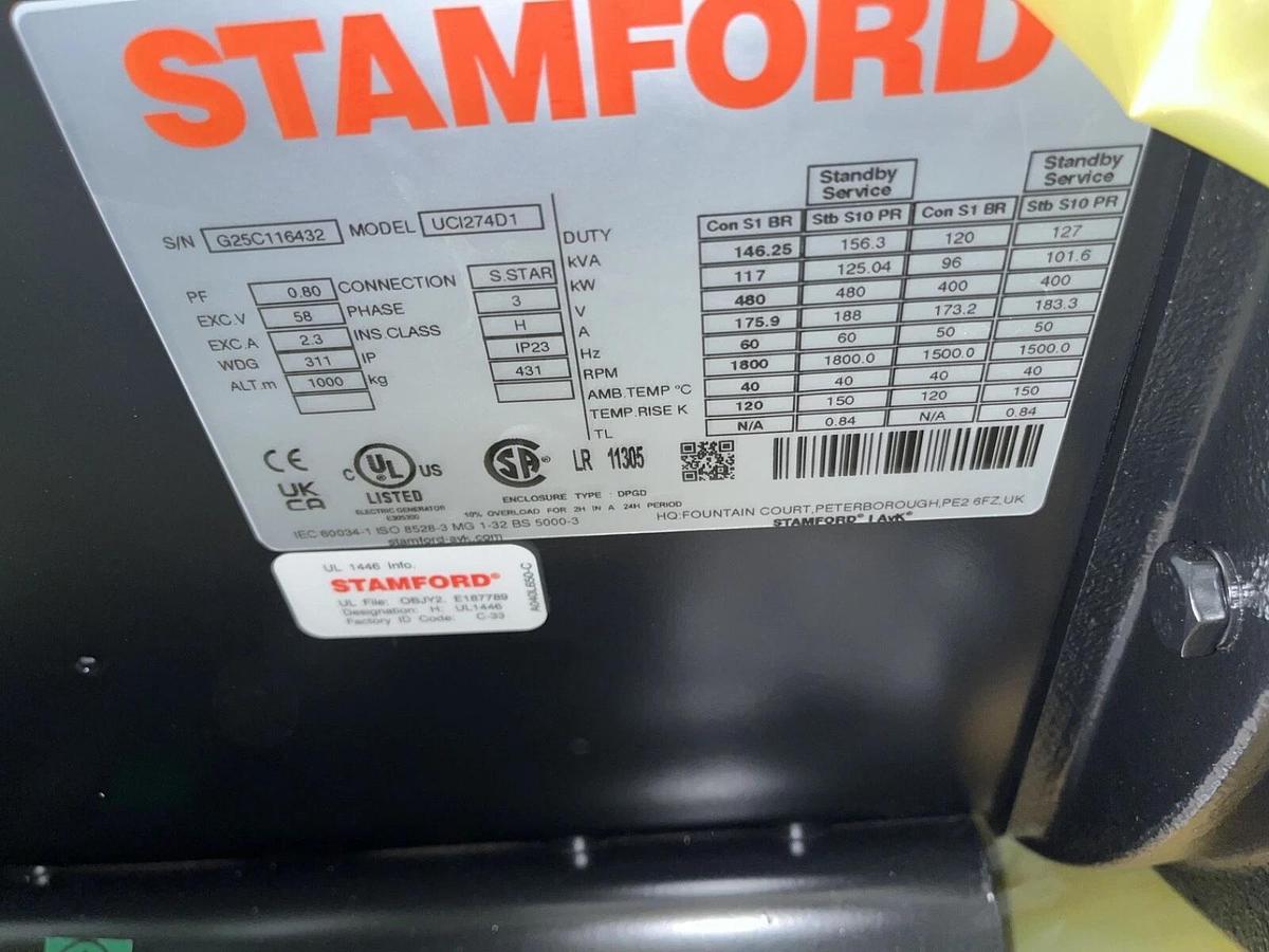 Used New 117kW (146kVA) Cummins / Stamford UCI274D1 Alternator - P/N: A041C532