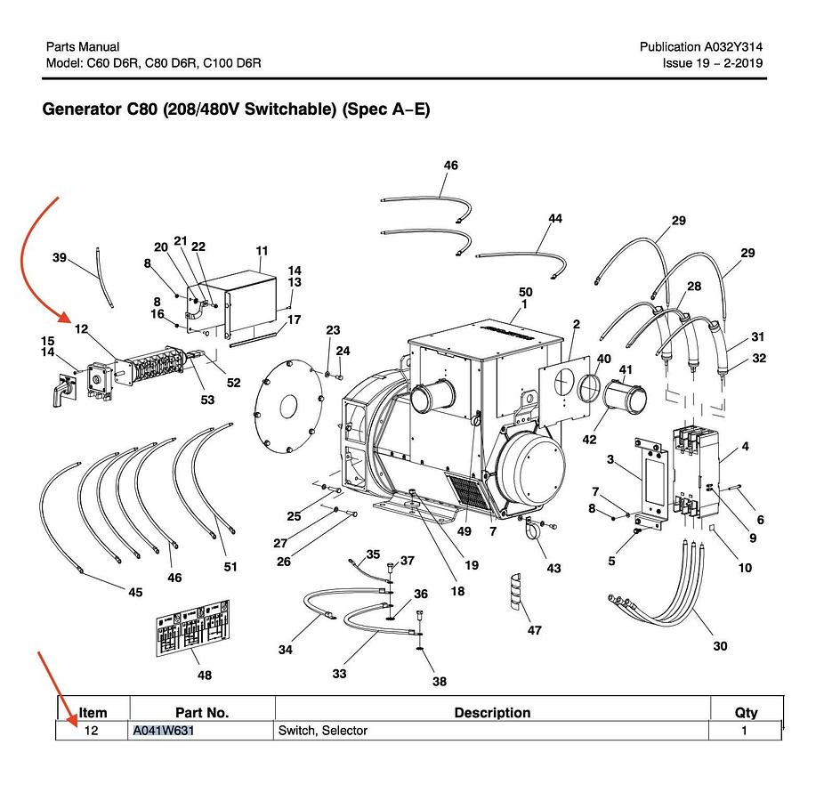 Used Genuine OEM Cummins Voltage Selector Switch | C80-D6R C100-D6R | P/N: A041W631