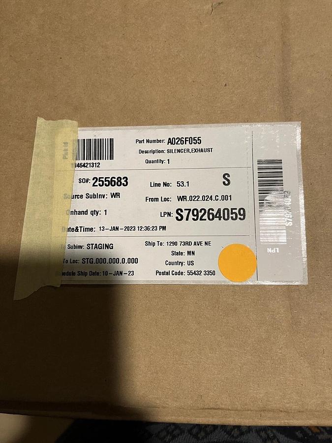 New Cummins DPF Exhaust Muffler - P/N: A026F055
