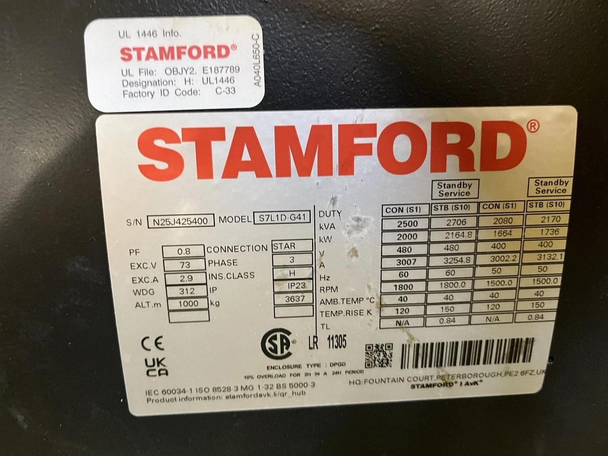 Used 2000kW (2500kVA) Stamford S7L1D-G41 Alternator
