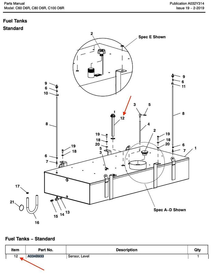 Used P/N: A034B933 A042T822  | ISSPRO Fuel Sender for Cummins C60D6R C80D6R C100D6R