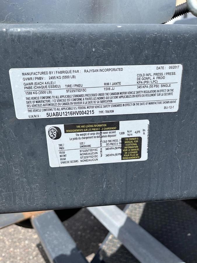 Used Used 12' Rajysan Inc. BU-12-1 Double Axle Trailer