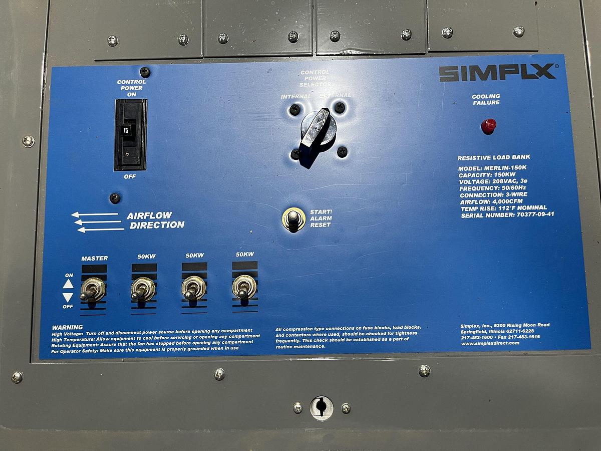 Used 150kW 208VAC Simplex Merlin-150K Resistive Load Bank - S/N: 70377-09-41