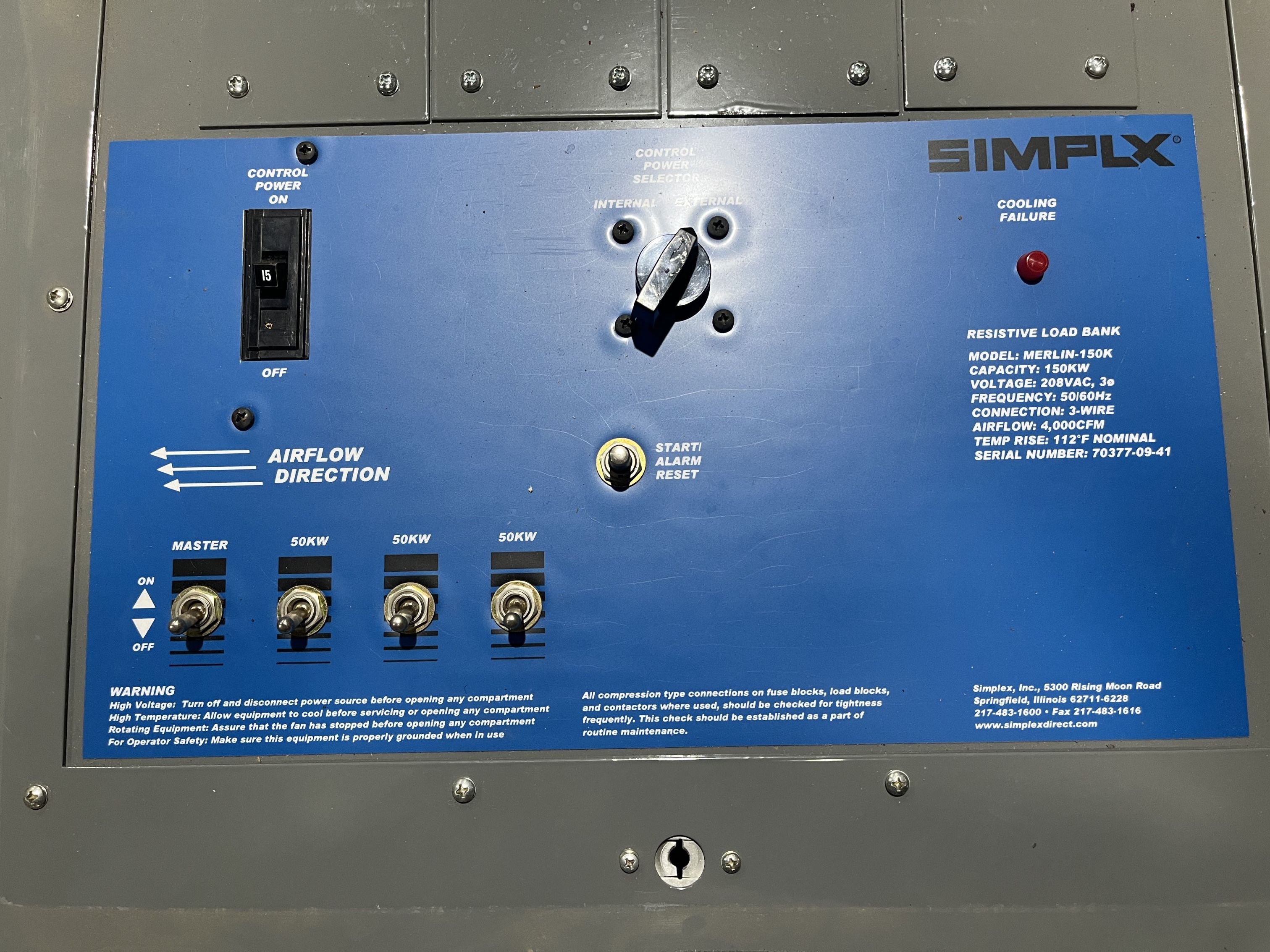 Used 150kW 208VAC Simplex Merlin-150K Resistive Load Bank - S/N: 70377-09-41