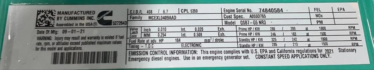 Used New 6.7L Cummins Diesel Engine QSB7-G5 NR3 - Cummins P/N: A055D765