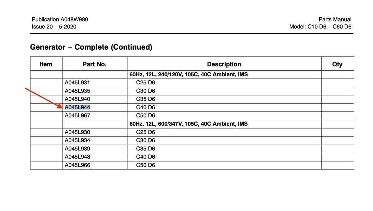 Used New 50kW Stamford Alternator CA125-J14 208V 3PH | P/N: A045L944 C40D6 C50D6