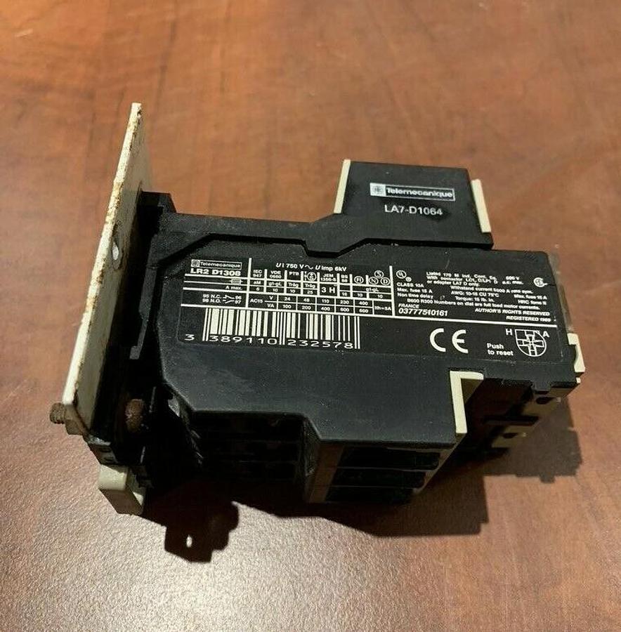 Used Telemecanique LR2 D1308 Overload Current Relay w/ LA7-D1064 Terminal Block