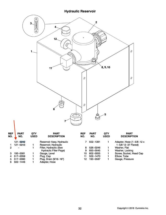 Used New Genuine OEM Onan Cummins RBAB Hydraulic Reservoir Assy P/N: 121-0242