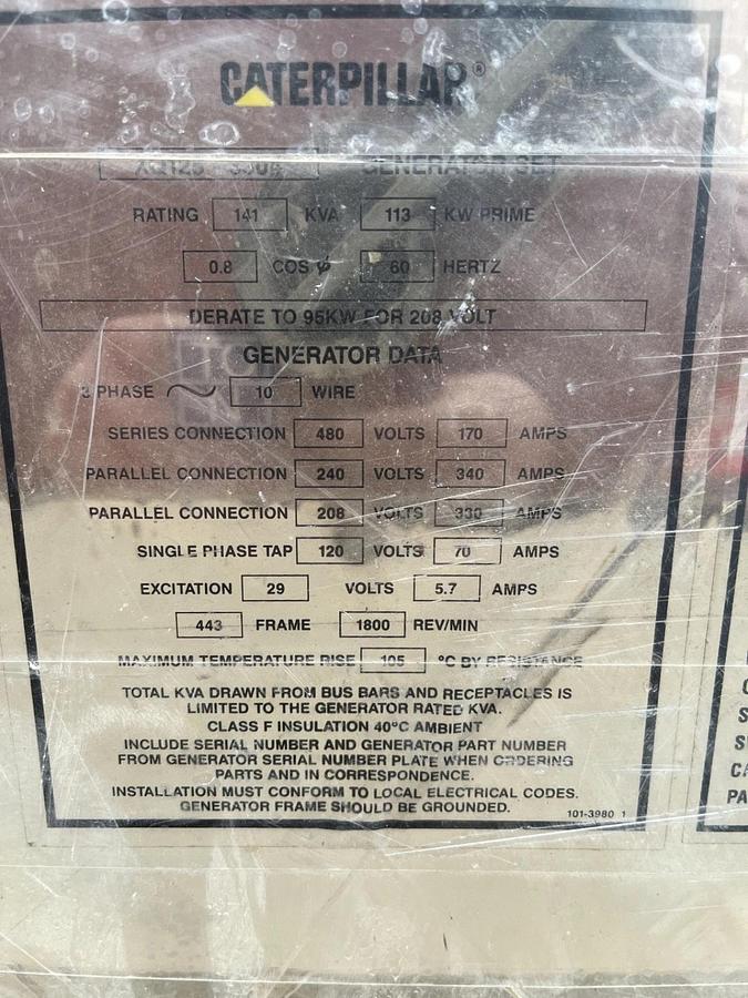 Used 113kW Caterpillar 3304 SR4B Mobile Diesel Generator - S/N: 8GK00626