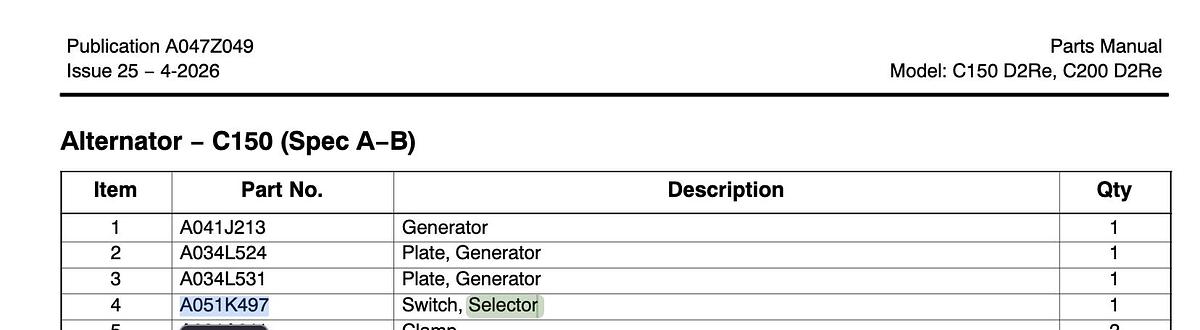 Used 240 Amp 600VAC Kraus & Naimer C315 Voltage Selector Switch from Cummins C150D2RE