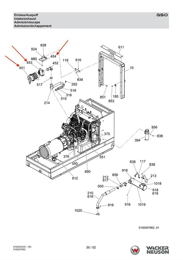 Used Used Wacker G50 Tier 4 Final Air Filter Assembly | P/N: 5200012263 5200012265
