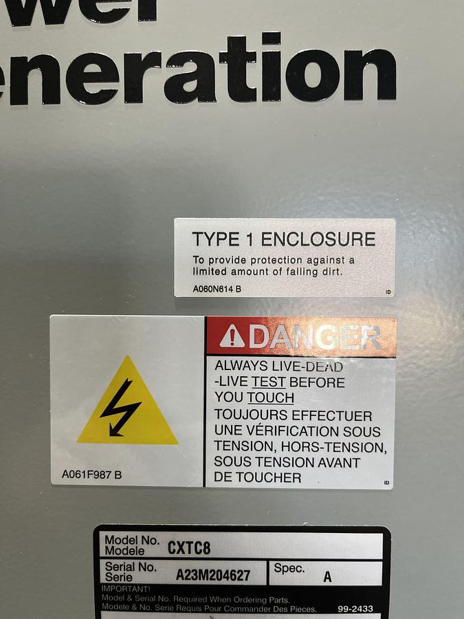 New 150A 208VAC Cummins CXTC8 Spec. A Automatic Transfer Switch - S/N: A23M204627