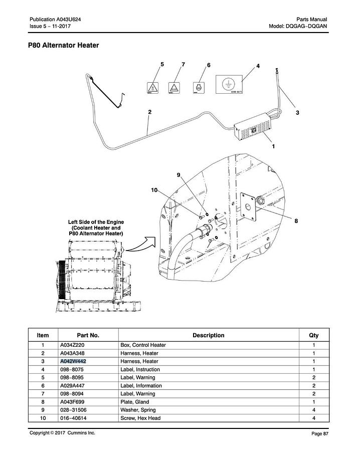 Used New Genuine OEM Cummins Heater Wire Harness DQGAN | P/N: A042W442