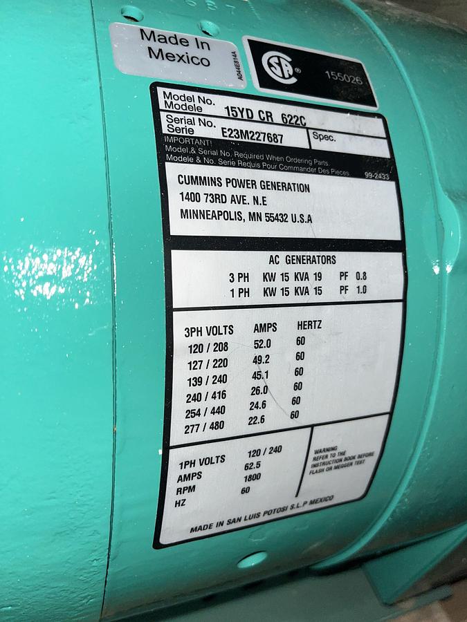 15kW 2023 Cummins 15YD CR 622C Alternator