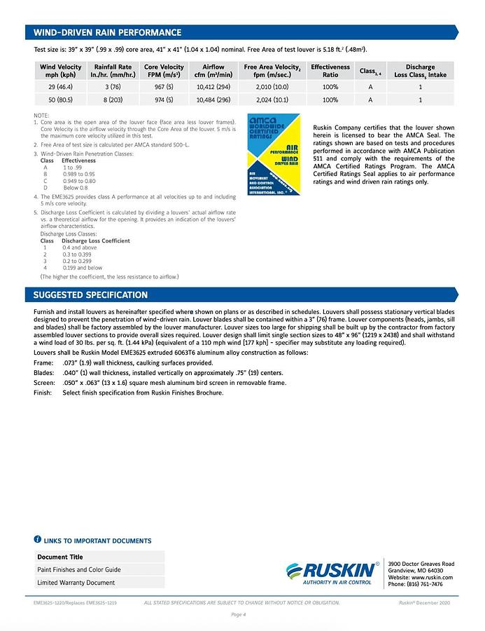 New Ruskin Aluminum Louver EME3625 | 73.5" Long x 36.75" Wide x 3" High