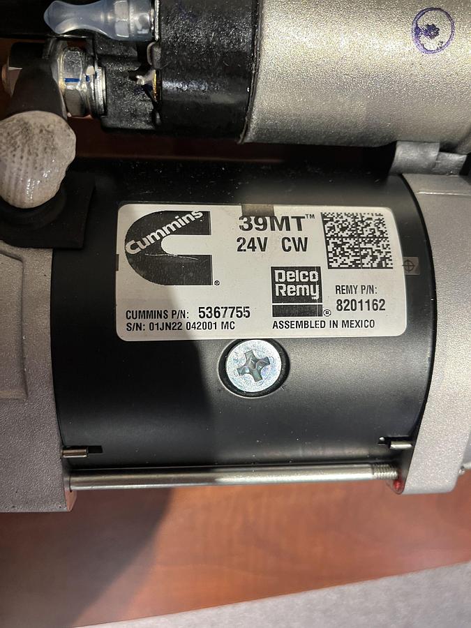 New Cummins 39MT 24V CW Starting Motor - P/N: 5367755
