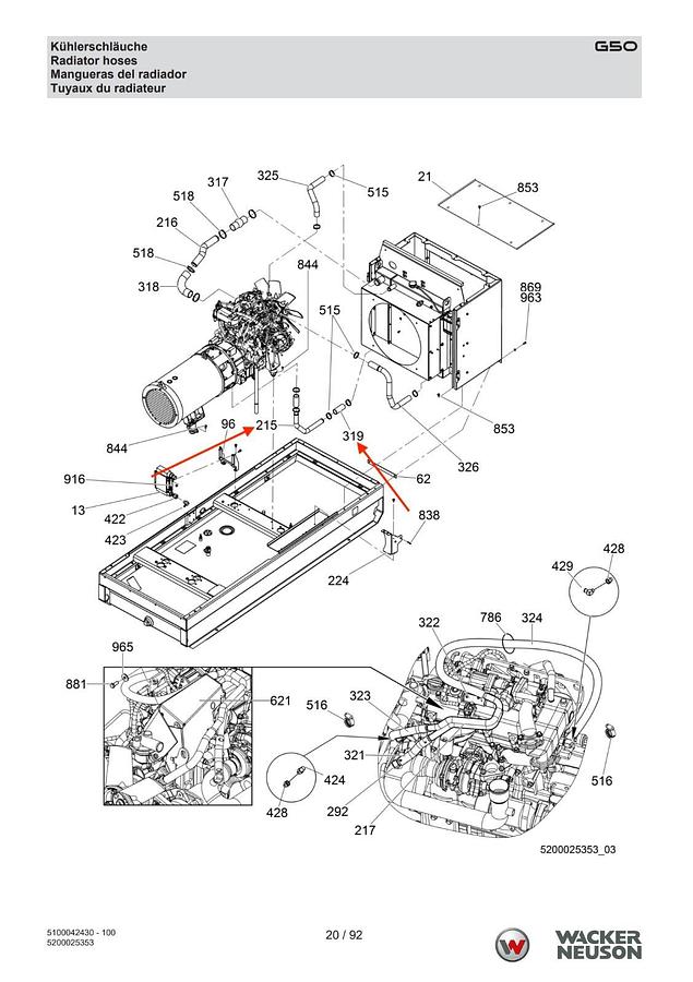 Used Used Pipe and Hose For Wacker G50 Tier 4 Final | P/N: 5200013956 5200017788