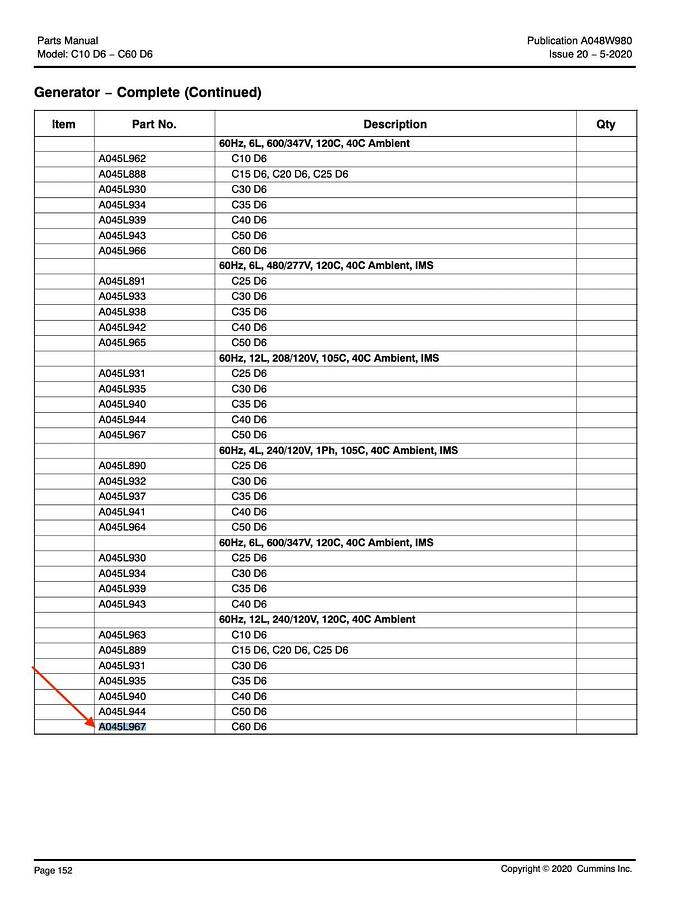 Used New 41kW Stamford Alternator CA125-L14 208V 3PH | P/N: A045L967 C60D6 C50D6