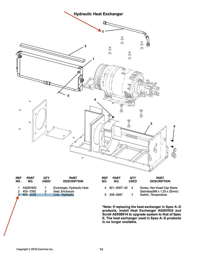 Used New Genuine OEM Cummins Parker Hydraulic Hose 31.5" Long RBAA | P/N: 503-2439