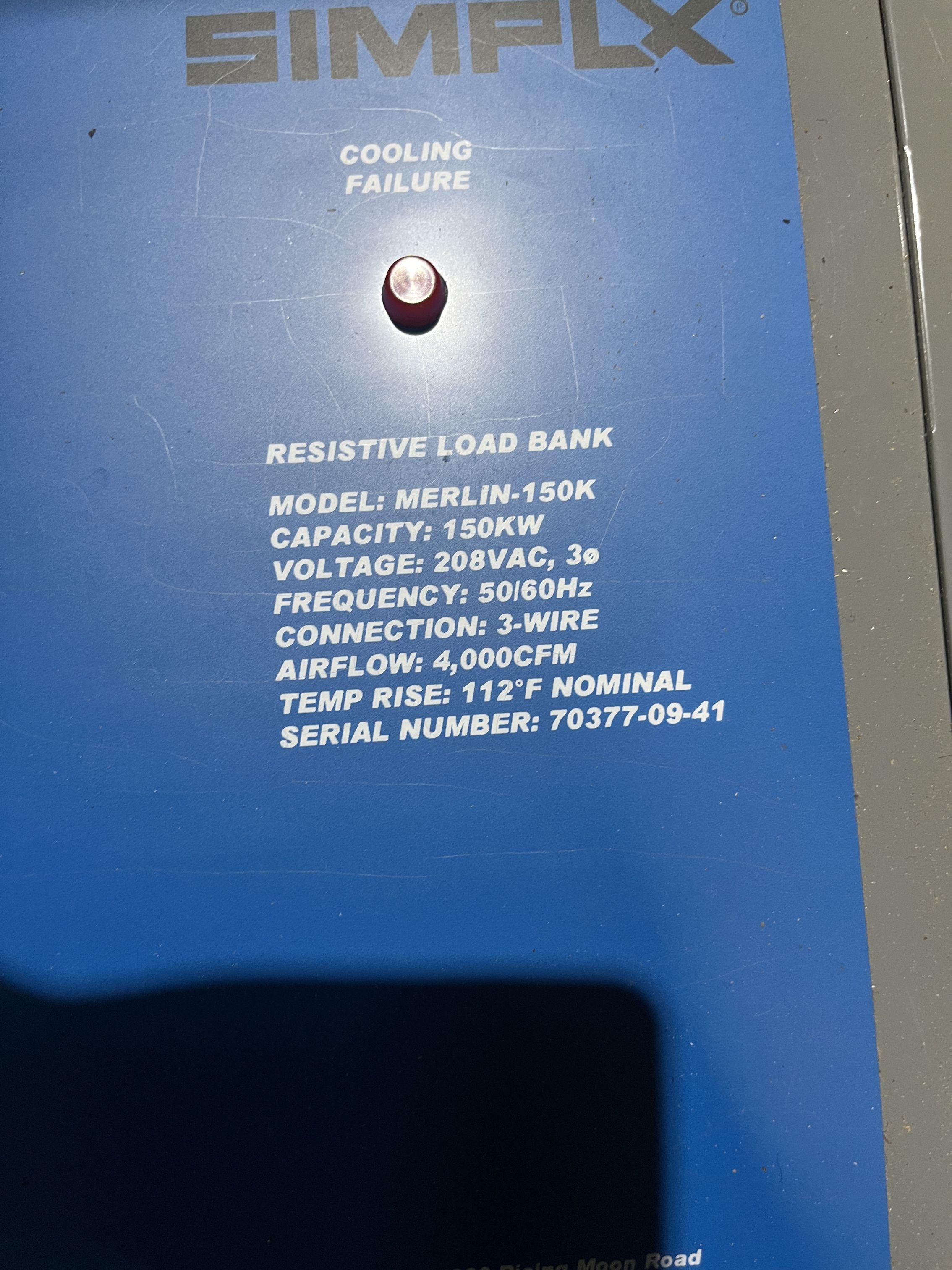 Used Used 150kW 208VAC Simplex Merlin-150K Resistive Load Bank - S/N: 70377-09-41