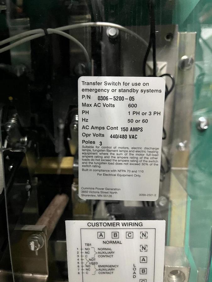 New 150 Amp 480V Cummins OTECSEB Spec. B - S/N: B18M323302