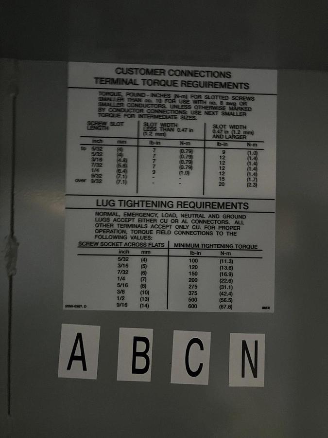 Used 200A 480VAC Cummins OTECSEB Spec. C Automatic Transfer Switch - S/N: E23M232923