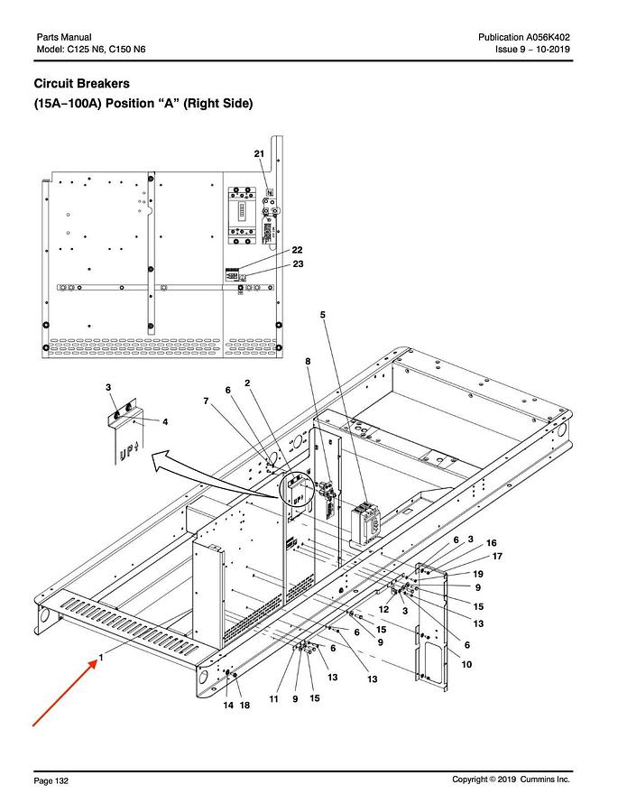 Used Cummins P/N: A054F805 Circuit Breaker Box | Made For: C125N6 C150N6 Generator