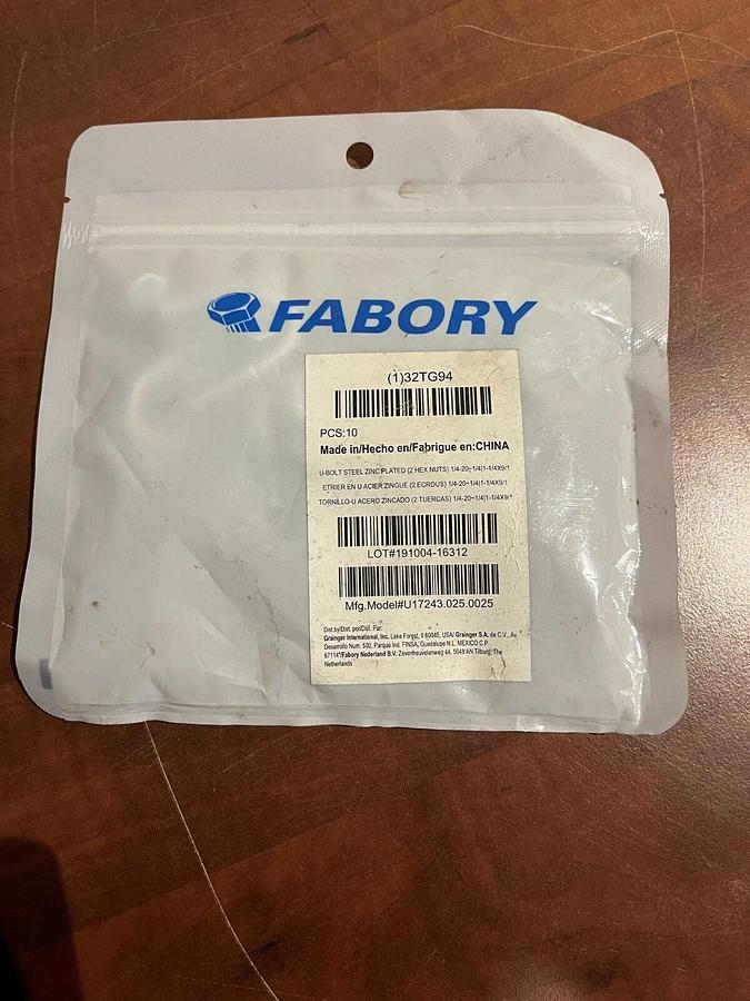 Used (10-Pack) Fabory (1)32TG94 Zinc Plated Steel U-Bolt 1/4-20~1/4 | 1-1/4 x 9/1