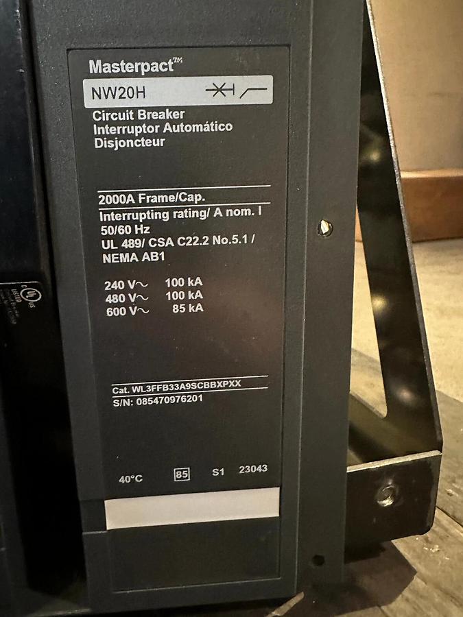2000 Amp Square D Masterpact NW20H Circuit Breaker