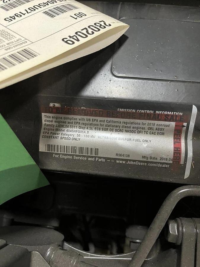 Used John Deere 4.5L Generator Drive Engine 4045HFG06 - S/N: PE4045U071945