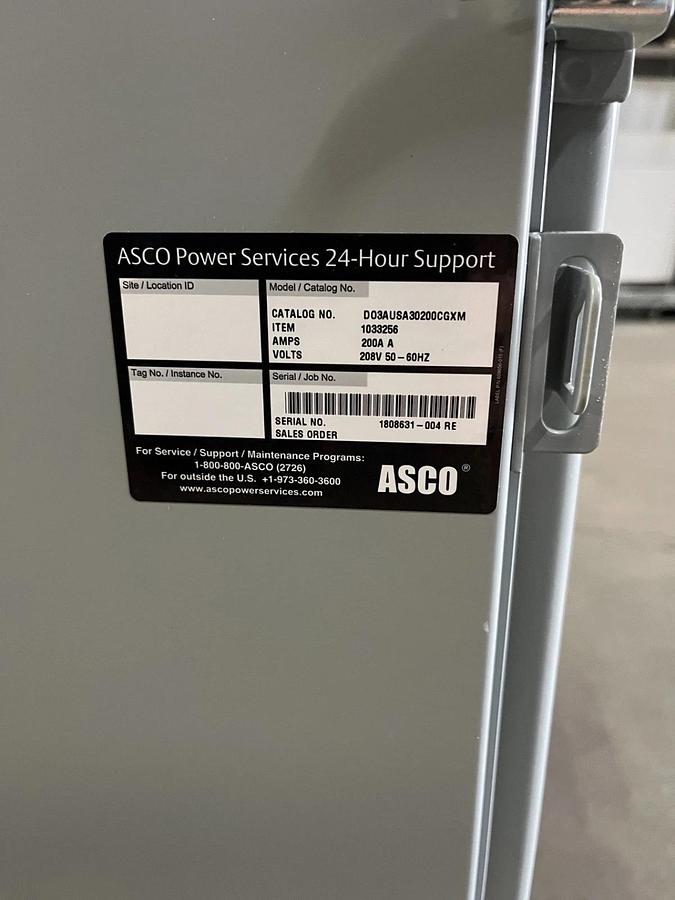 Used 200A 208V ASCO D03AUSA30200CGXM Automatic Transfer Switch - S/N: 1808631-004RE