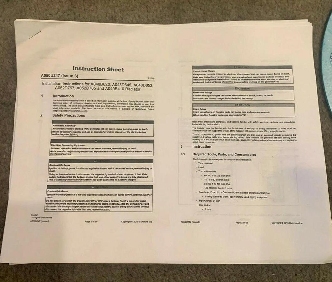 Used New Genuine OEM Cummins Radiator Accessories Kit (Spec A) | P/N: A049X082