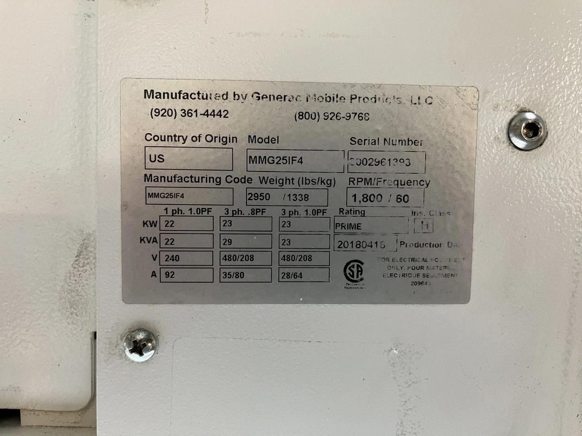 25kVA 2018 Generac MMG25IF4 Mobile Diesel Generator S/N: 3002961393 (New GenEnd)
