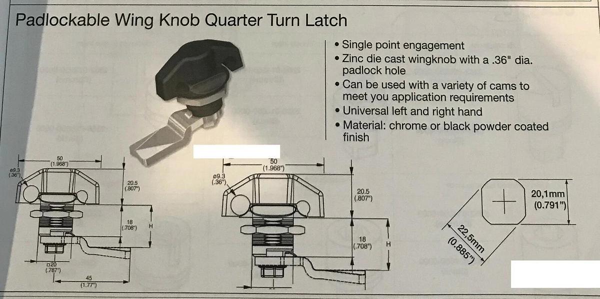Used Padlockable Wing Knob Quarter Turn Door Latch for Cummins Generators