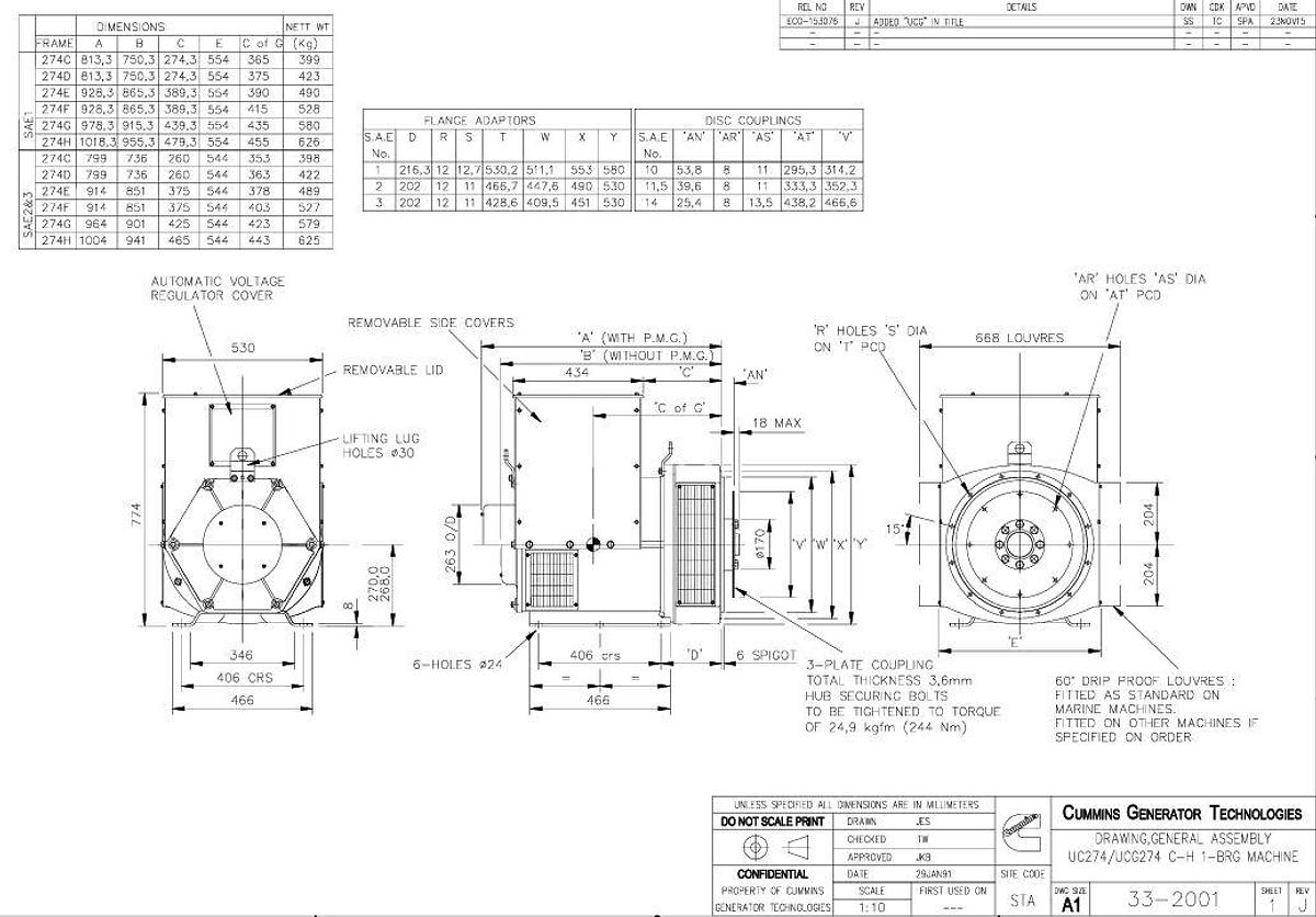 Stamford | UCI274F1 | 165kW | Winding 311 | 480V Re-connectable