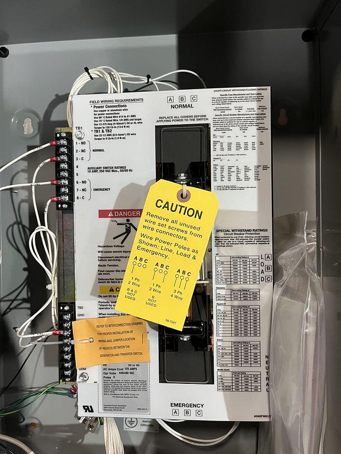 New 125A 480VAC Cummins OTECA Spec. B Automatic Transfer Switch