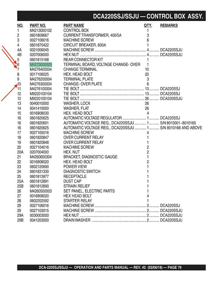 Used Multiquip Voltage Change Over Terminal Link Board | MQ Power P/N: M4273000003