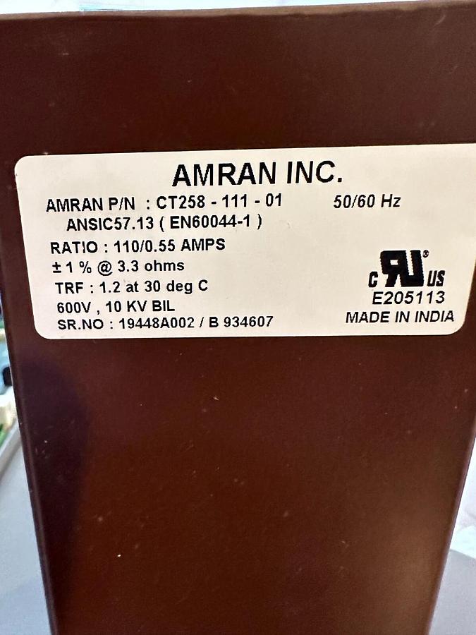 Used Amran Current Transformer 110/.55 Amp I Cummins P/N: 0315-1608-08