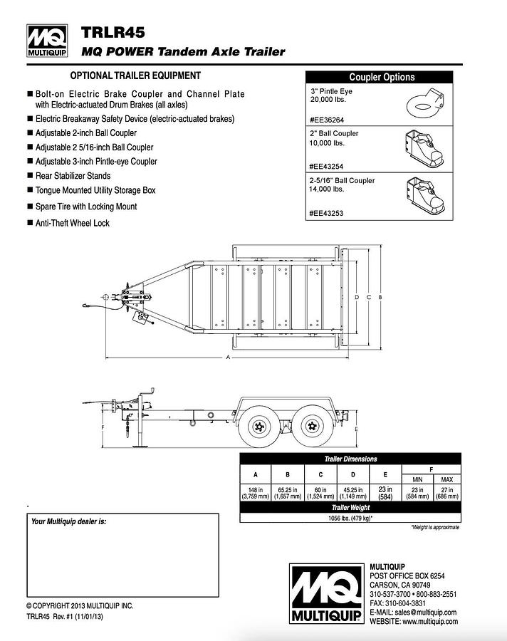 Used Used Multiquip TRLR45H 12' Dual Axle Trailer
