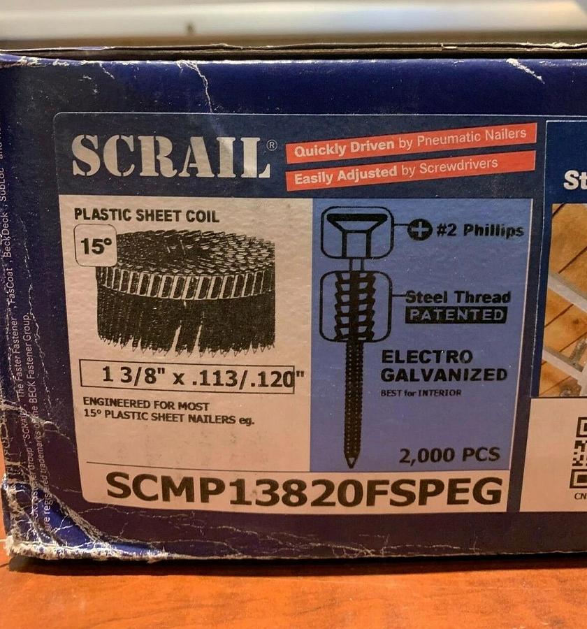 Scrail Fasco Collated Nail Screw Fasteners 1 3/8" Plastic Sheet Coil (1200 Pack)