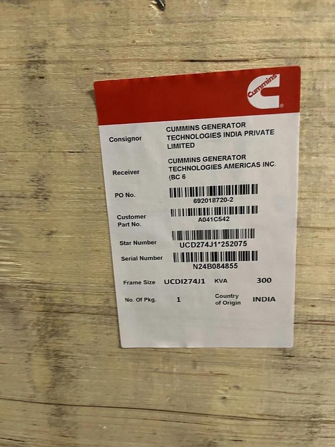 Used New 240kW (300kVA) Cummins / Stamford UCDI274J1 Alternator - P/N: A041C542