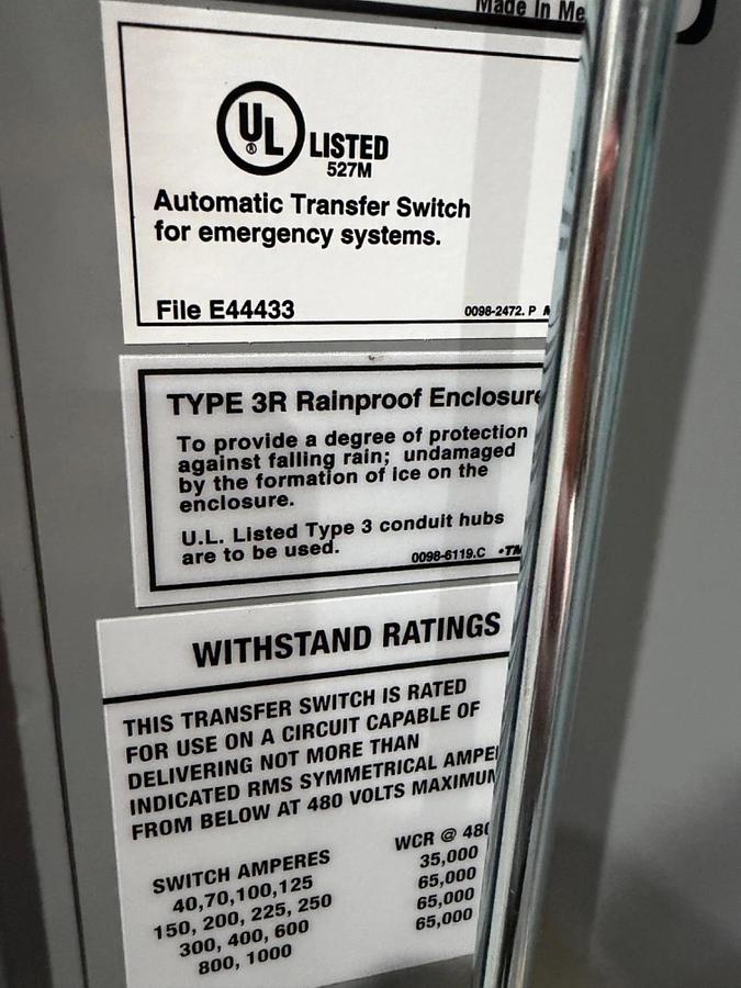 225 Amp 240V Cummins OTECSEB Automatic Transfer Switch - J23M283004